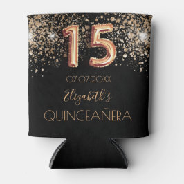 Porta-lata Faísca do monograma do ouro negro de Quinceanera