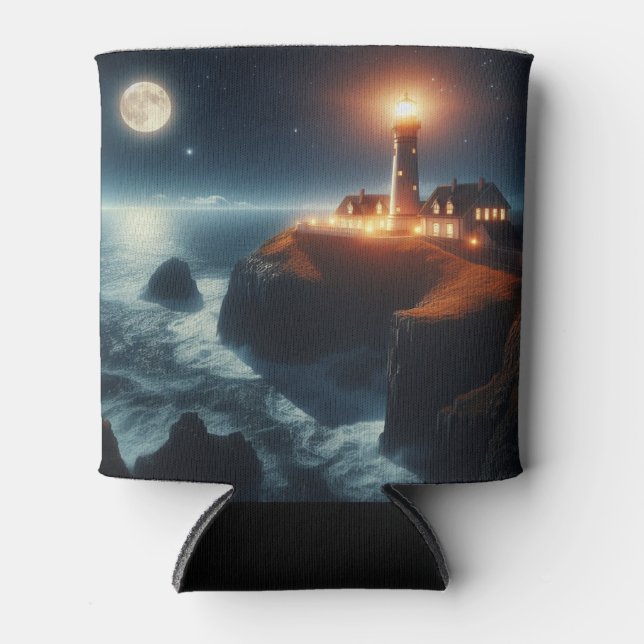 Porta-lata Farol náutico/costeiro à noite com lua (Frente)
