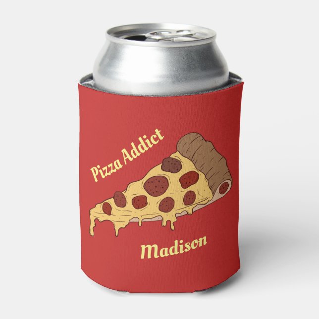 Porta-lata Fatia de Pizza de Texto e Cores Personalizada (Can Front)