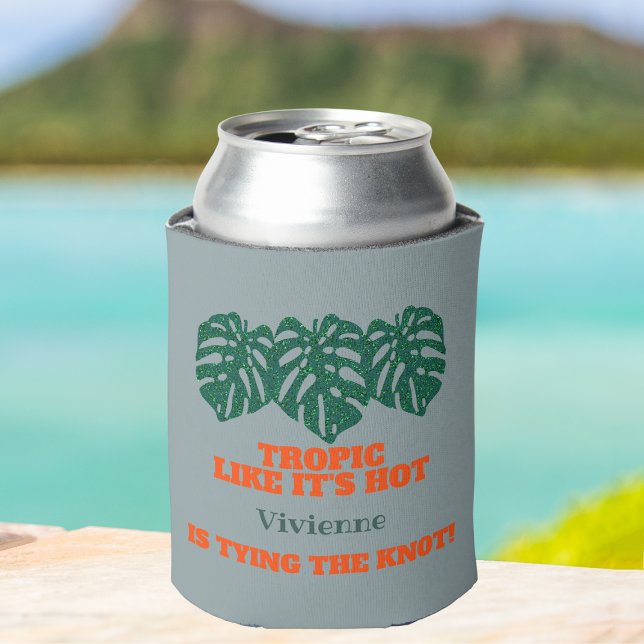 Porta-lata Favor da Bachelorette Monstera Tropical Glitter (Tropical Bachelorette Party favor Tropic Like It's Hot She is tying the knot glitter monstera leaves)
