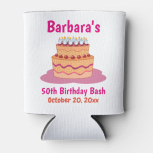 Porta-lata Favor da Festa de aniversário 50º Bolo Rosa