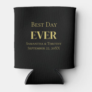 Porta-lata Favor de casamento Black Gold Best Day Ever 