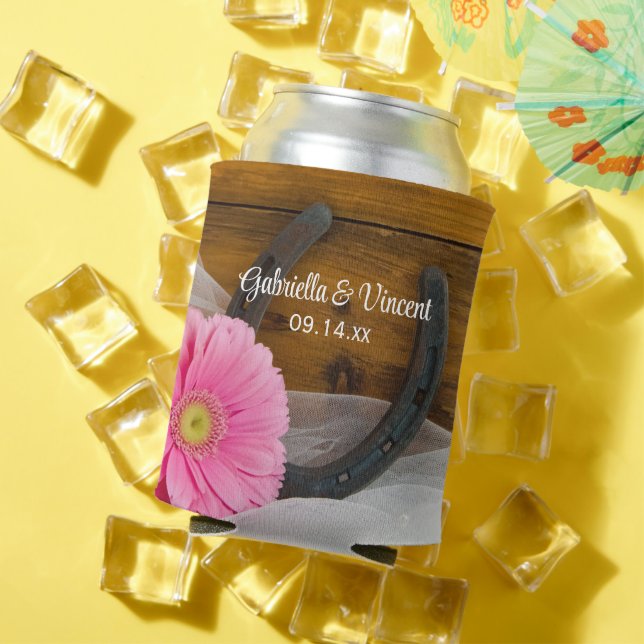 Porta-lata Favor de Casamento de País Rosa Daisy e Ferradura (Verão in situ)