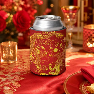 Porta-lata Favor de Casamento Dragão Vermelho e Fênix Dourada