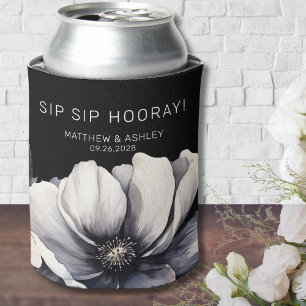 Porta-lata Favor de Casamento Moderno com Floral Preto