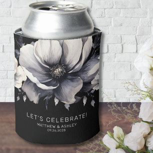 Porta-lata Favor de Casamento Preto Floral Moderno Elegante