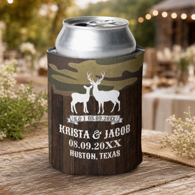 Porta-lata Favor de Casamento Veado Ocidental A Caça Terminou (Western Deer The Hunt Is Over Wedding Favor Can Cooler)