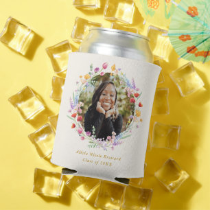 Porta-lata Favor de Graduação de Foto Floral Boho Watercolor