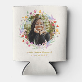 Porta-lata Favor de Graduação de Foto Floral Boho Watercolor