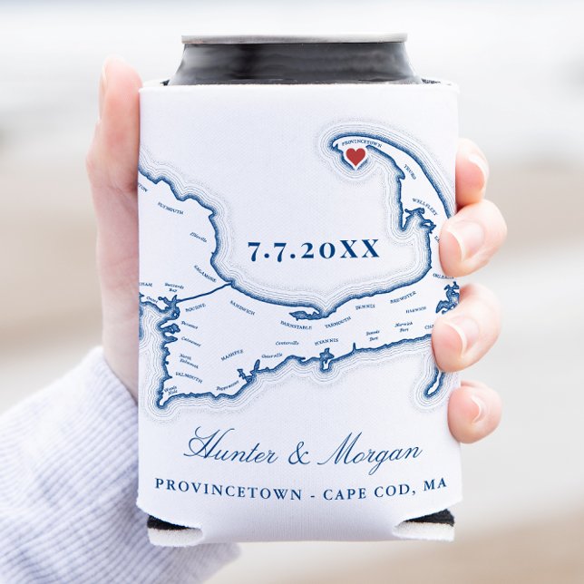 Porta-lata Favor do Casamento de Cabo Cod da Provincetown (Provincetown Wedding Favor Can Coozie P-Town Cape Cod Can Cooler from Coastal Map Designs)