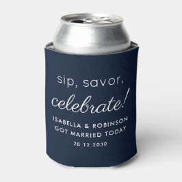 Porta-lata Favor do Casamento Sip Savor Celebra Marinho Azul