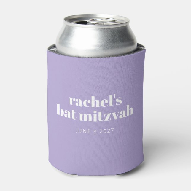 Porta-lata Favor Personalizado do Bat Mitzvah, Lavanda Roxo M (Can Front)