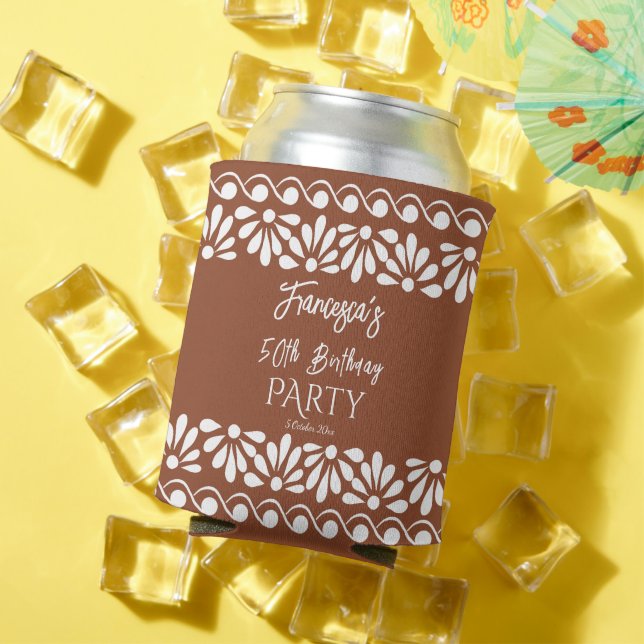 Porta-lata Favoritos para festas mexicano monograma terracott (Verão in situ)