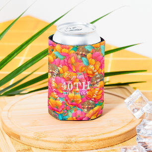 Porta-lata Felicidades Pink Brilhante Floral Dourado Disco Bo