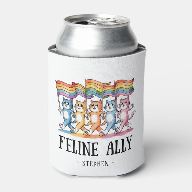 Porta-lata Feline Ally - Rainbow Cat LGBTQ Pride (Can Front)