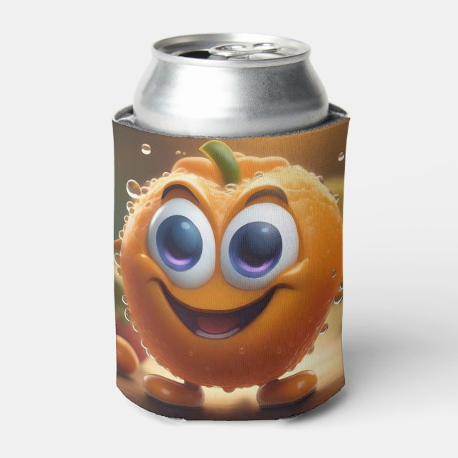 Porta-lata Feliz Animado 3d Laranja, (Can Front)