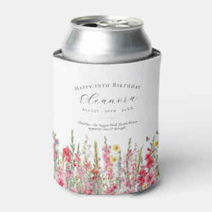 Porta-lata Feliz Aniversário 19 de Agosto Flor de Nascimento