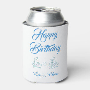 Porta-lata feliz aniversário bolo azul coração nome amor past