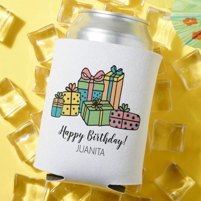 Porta-lata Feliz Aniversário Colorido Personalizado (Modern Trendy Cute Colorful Happy Birthday Can Cooler)