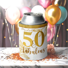Porta-lata Feliz aniversário de 50 anos tipografia dourada bo