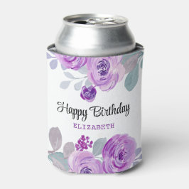 Porta-lata Feliz Aniversário do Pastel Purple Rosa Greenery