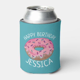 Porta-lata Feliz Aniversário, Rosa, Fosco de Teto, Rosquinha