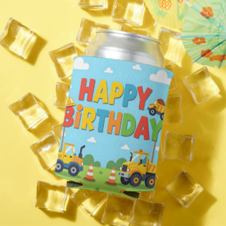 Porta-lata Feliz aniversário tema construtor de obras