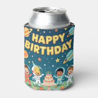 Porta-lata Feliz aniversário tema espacial