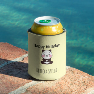 Porta-lata Feliz aniversário ursinho panda amarelo fofo