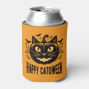 Porta-lata Feliz Catoween Gato Preto Rosto de Abóbora Hallowe