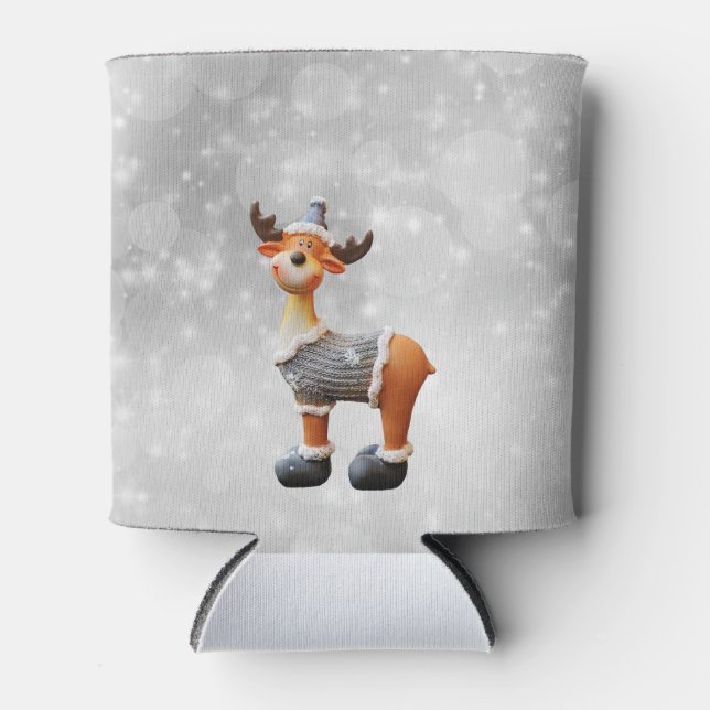 Porta-lata Feliz Christmoose vestindo um chapéu (Frente)