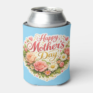 Porta-lata Feliz Dia das Mães elegante coroa floral azul-petr