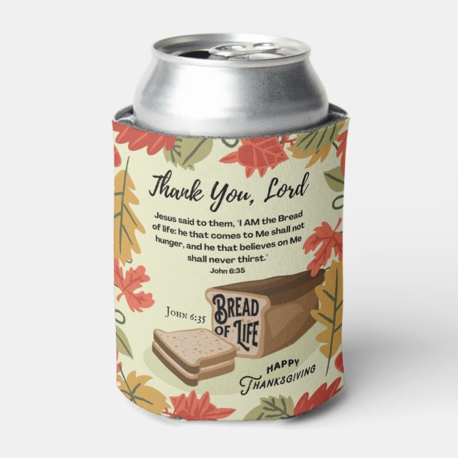 Porta-lata Feliz Dia de Ação de Graças, PÃO DA VIDA Monograma (Can Front)