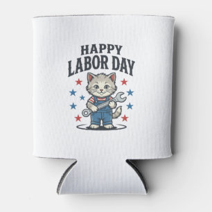 Porta-lata Feliz Dia do Trabalhador Gato Patriota Desenho Vin