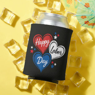 Porta-lata Feliz Dia do Trabalho Corações Patrióticos Vermelh
