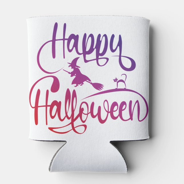 Porta-lata Feliz Halloween gradient voando feiticeiro (Traseira)