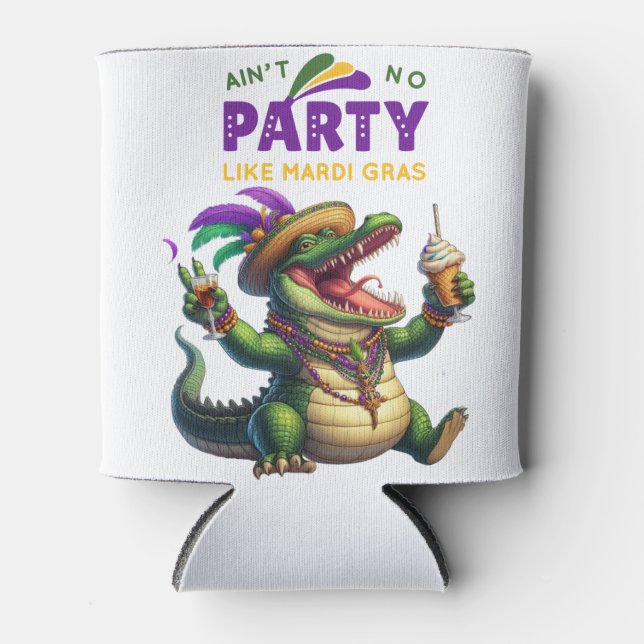 Porta-lata Feliz Mardi Gras Alligator (Frente)