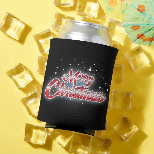 Porta-lata Feliz Natal em Texto Vermelho em NEGRO (Verão in situ)