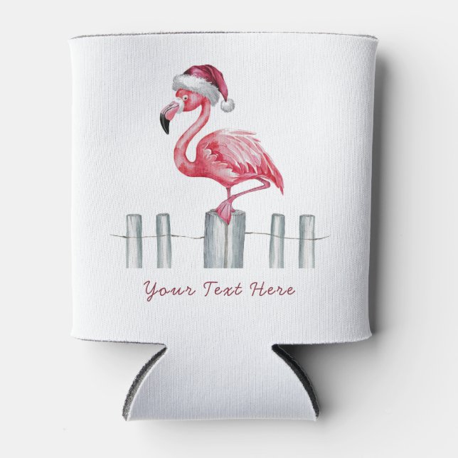 Porta-lata Feliz Natal Rosa Flamingo Personalizado (Frente)