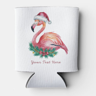 Porta-lata Feliz Natal Rosa Flamingo Personalizado