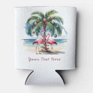 Porta-lata Feliz Natal Rosa Flamingo Personalizado Pode