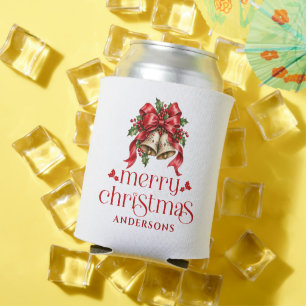 Porta-lata Feliz Natal Sininhos Festivos Laço Vermelho