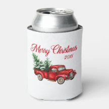 Feliz Natal Watercolor Vintage Red Truck