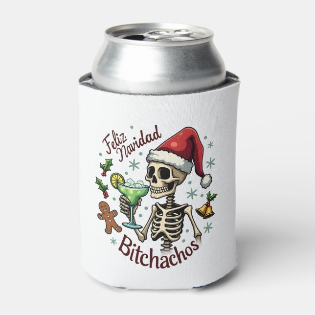 Porta-lata Feliz Navidad Bitchachos Funny Skull Spanish Merry (Can Front)