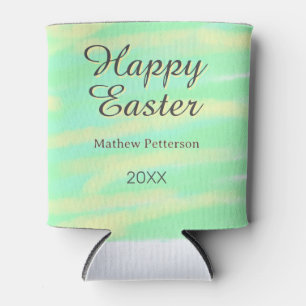 Porta-lata Feliz Páscoa verde amarelo pastel cinza nome ano