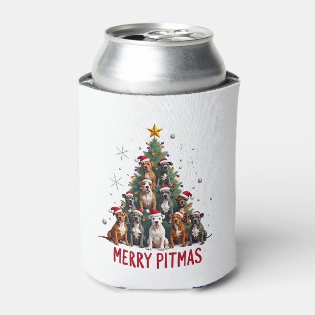 Porta-lata Feliz Pitmas Pitbull Cão Suéter Feio de Natal Tr (Can Front)