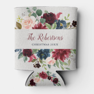 Porta-lata Feriado de Chique Floral de Marsala e Marinho