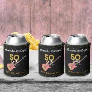Porta-lata Festa de 50 Anos 50 Rocks Rosa Preto Dourado