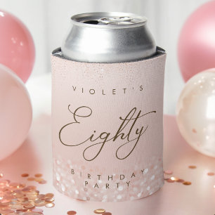 Porta-lata Festa de 80 Anos com Brilho em Rose Gold