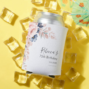 Porta-lata Festa de aniversário 75ª Floral rosa